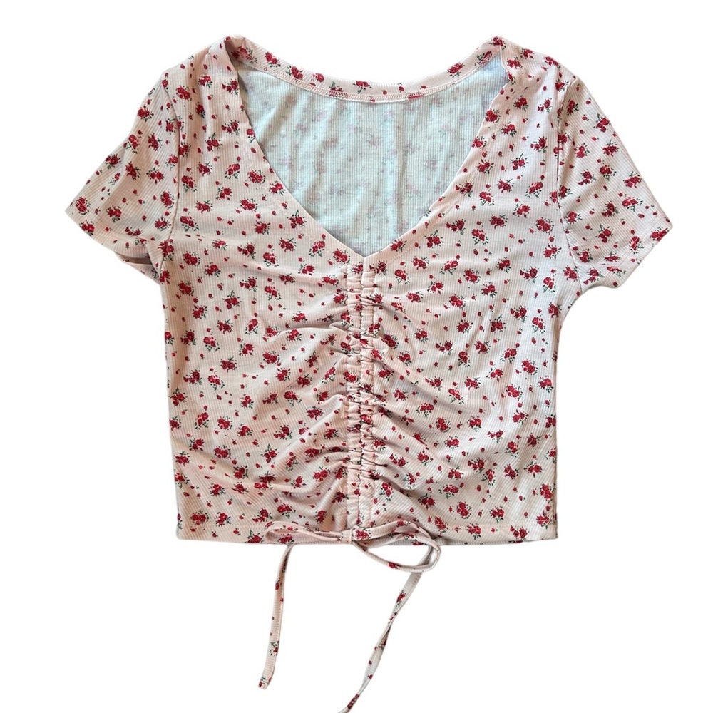 Shein Ditsy Floral Drawstring Front Crop Top